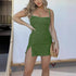 Women's Square Neck Suspender Split Denim Dress